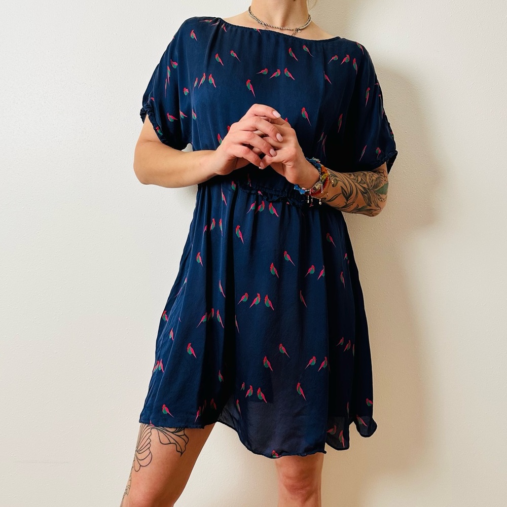 Marc by Marc Jacobs blue bird print mini dress 100% silk - Picture 2 of 7